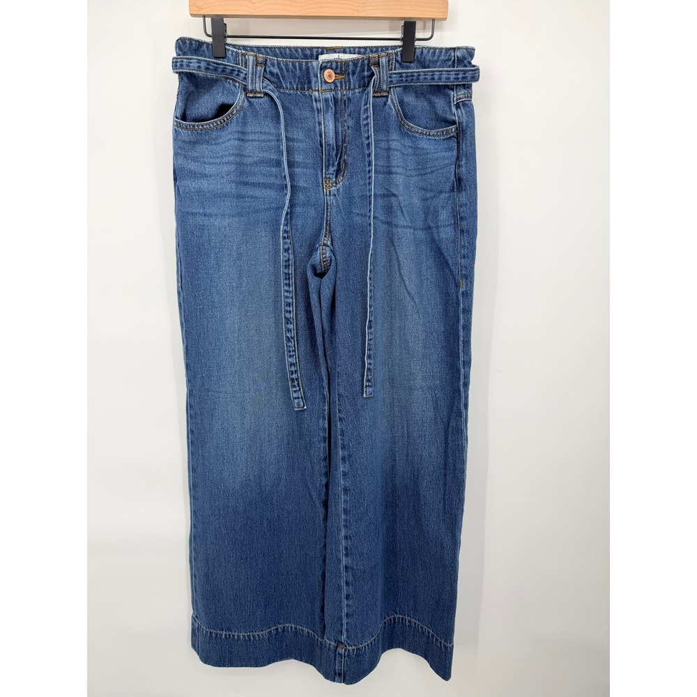 Cabi Beau Wide Leg Jeans Women 8 Blue Excellent High Rise Tie Waist Denim